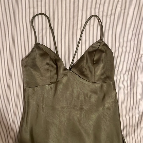 Hello Molly Sage Silk Dress with Slit - Picture 2 of 4